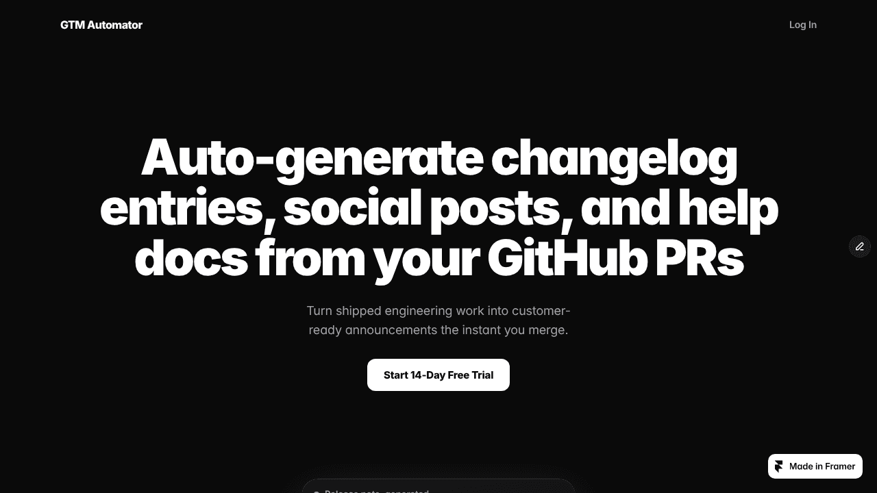 Developer-to-GTM Artifact Automator website screenshot