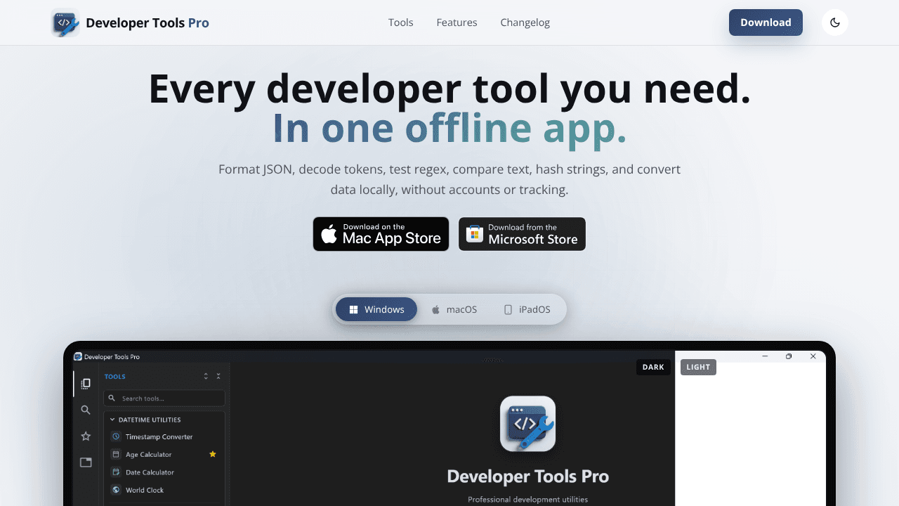 Developer Tools Pro website screenshot