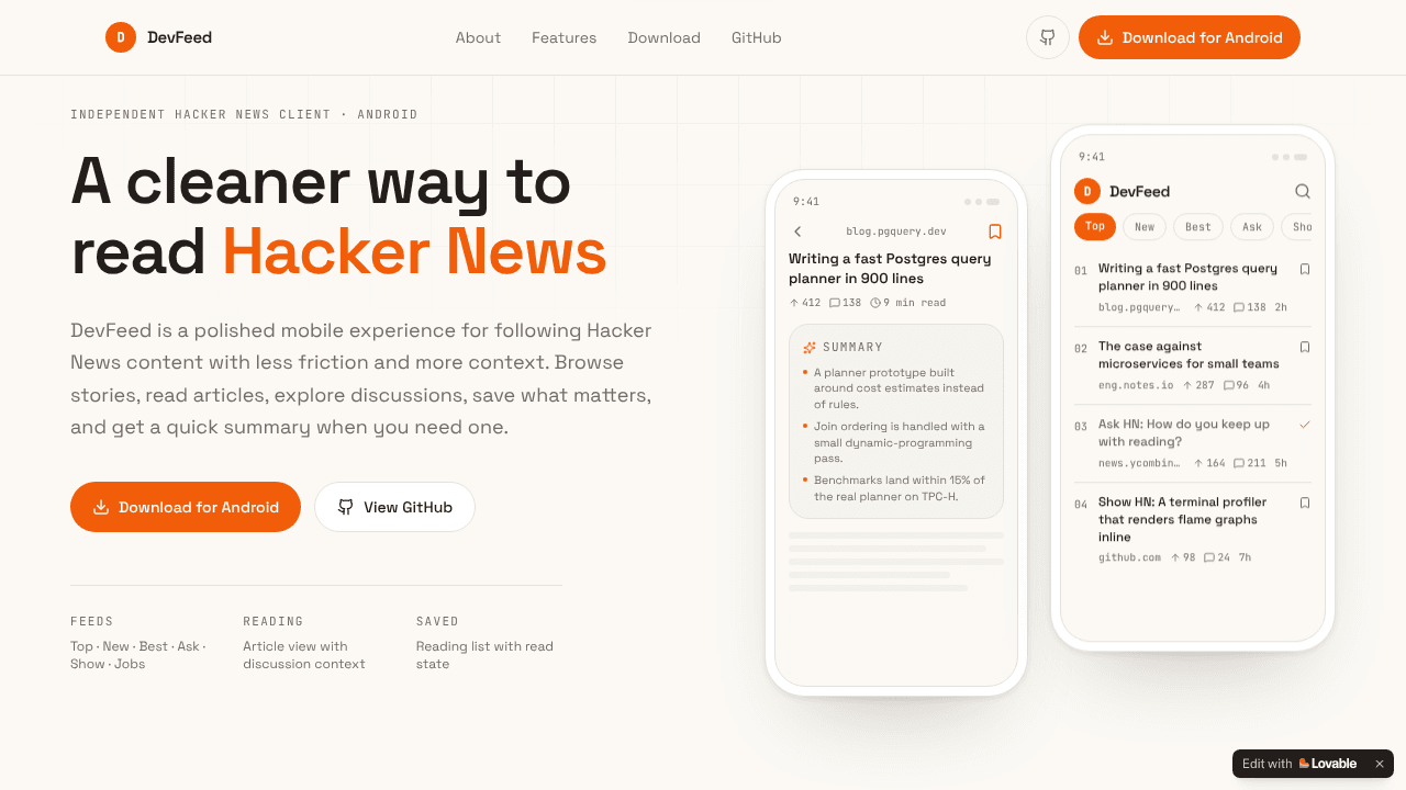 DevFeed website screenshot