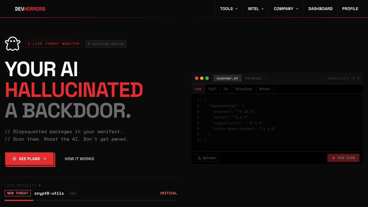 DevHorrors website screenshot
