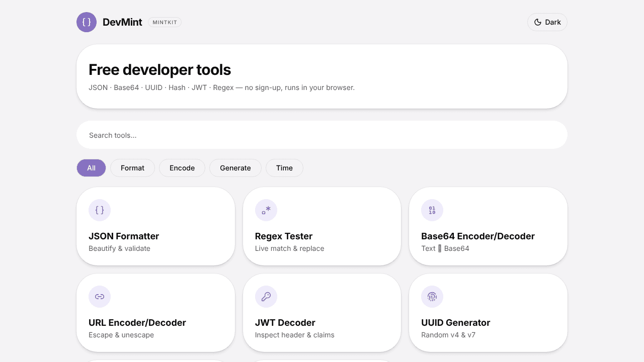 DevMint website screenshot