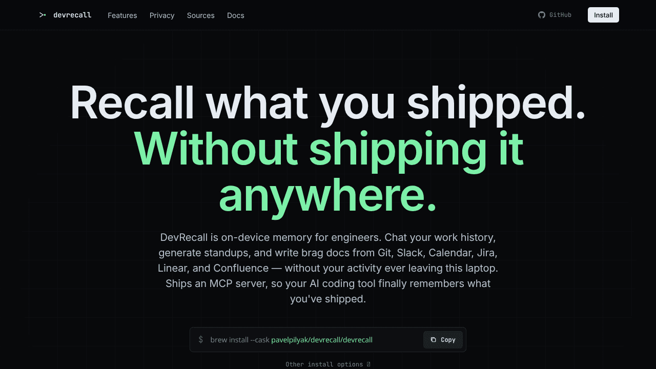 DevRecall website screenshot
