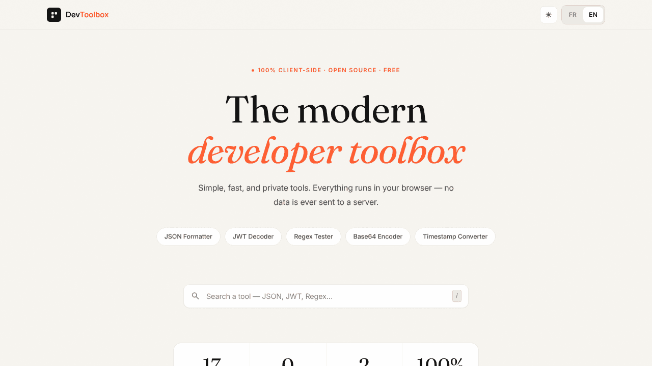DevToolbox website screenshot