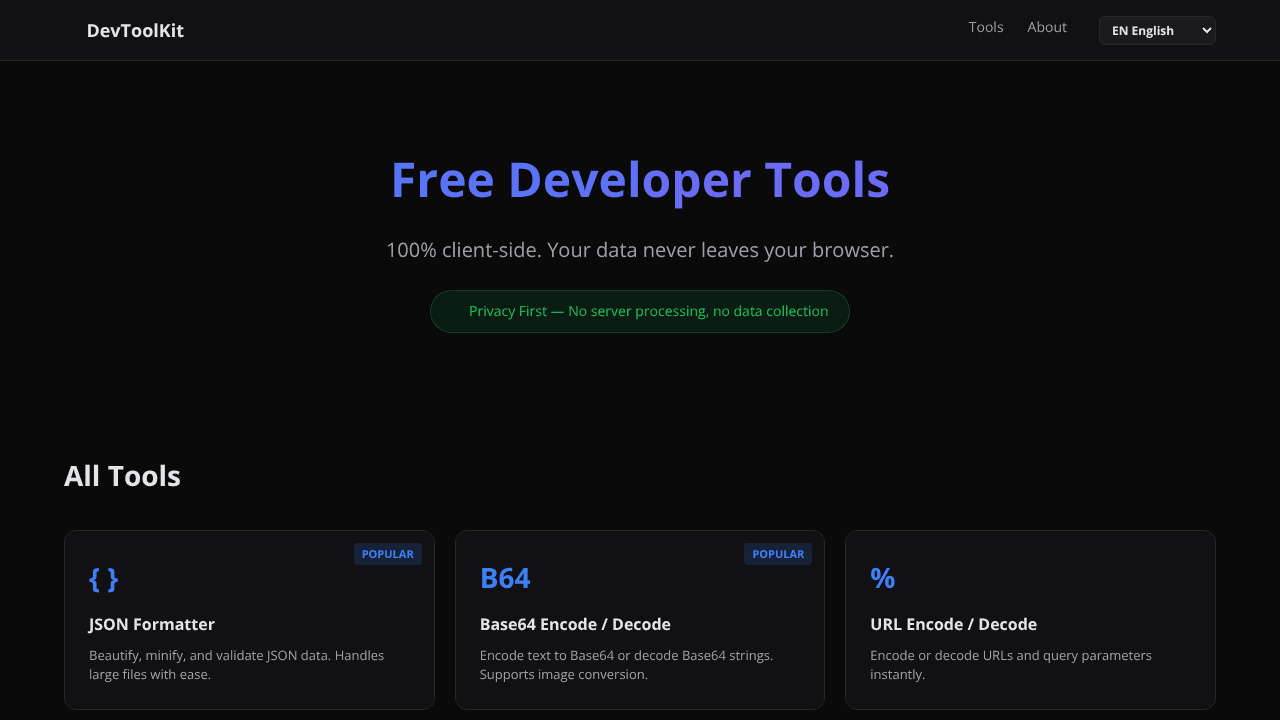 DevToolKit website screenshot