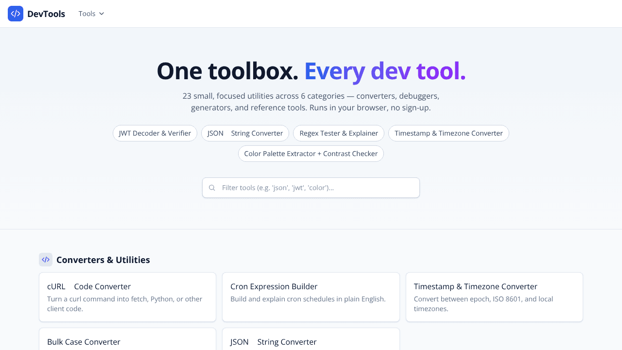 DevTools website screenshot