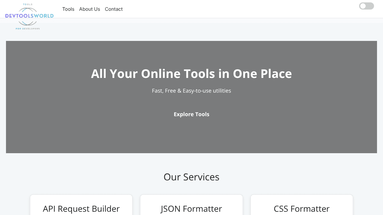 DevToolsWorld website screenshot