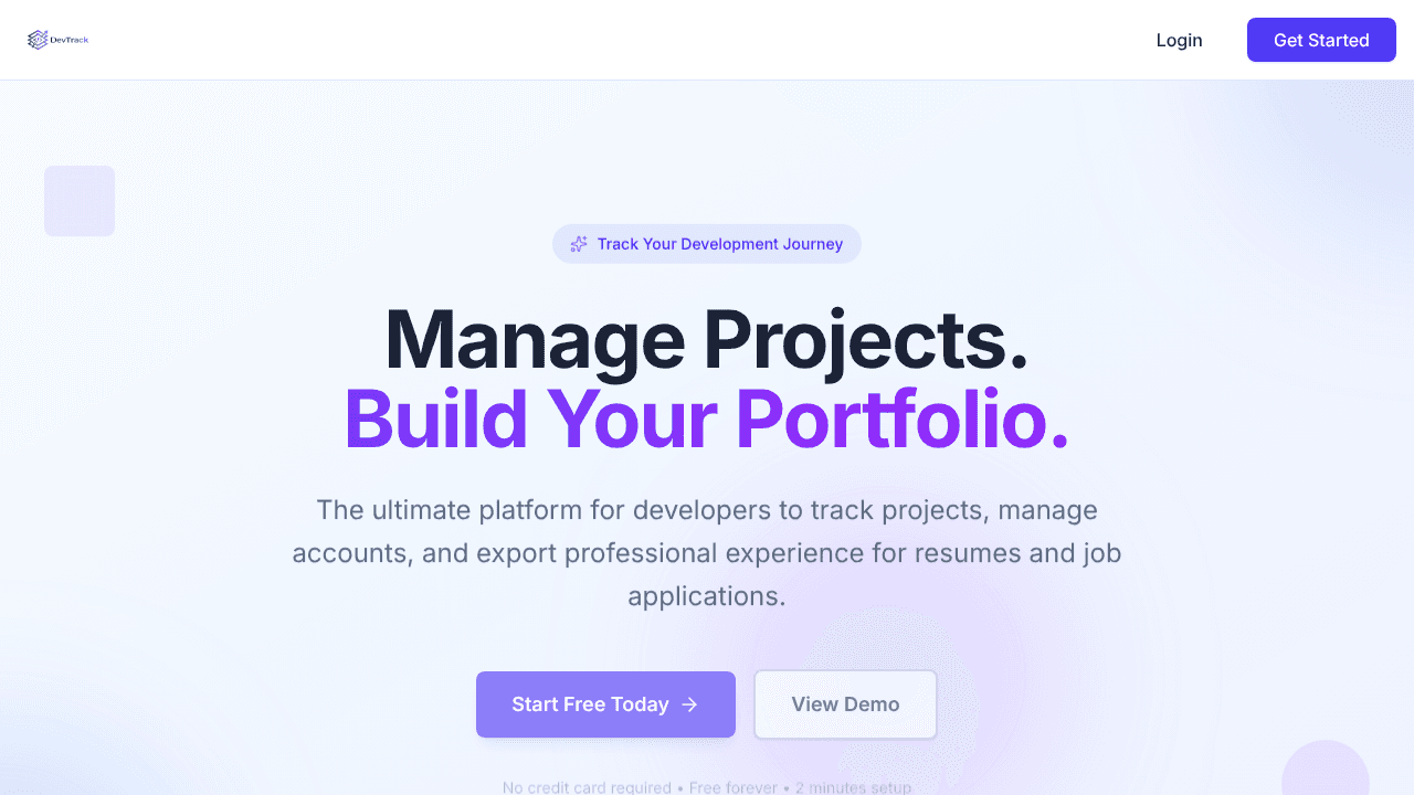 DevTrack website screenshot