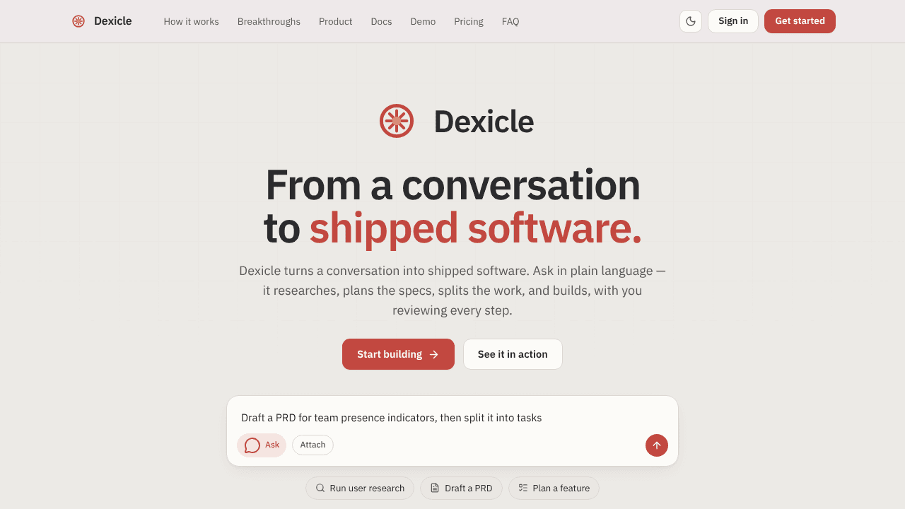 Dexicle website screenshot