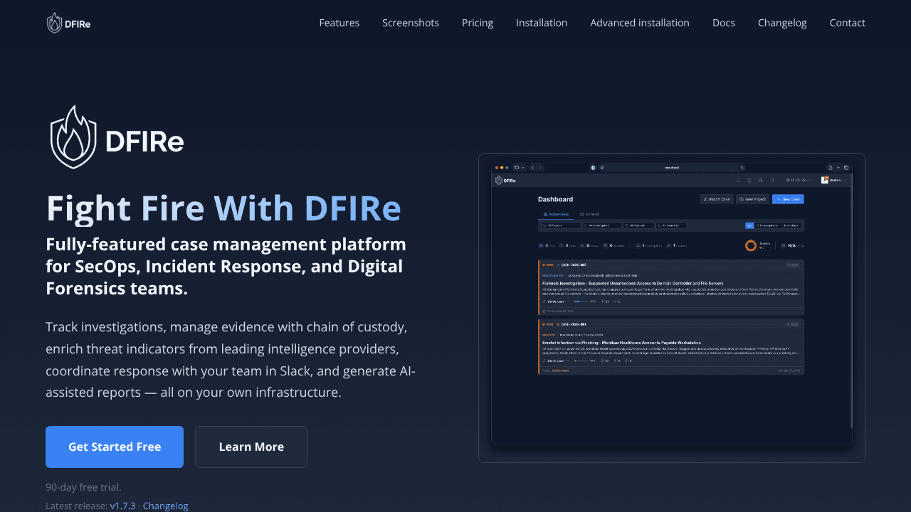 DFIRe - A Cyber Incident Platform website screenshot