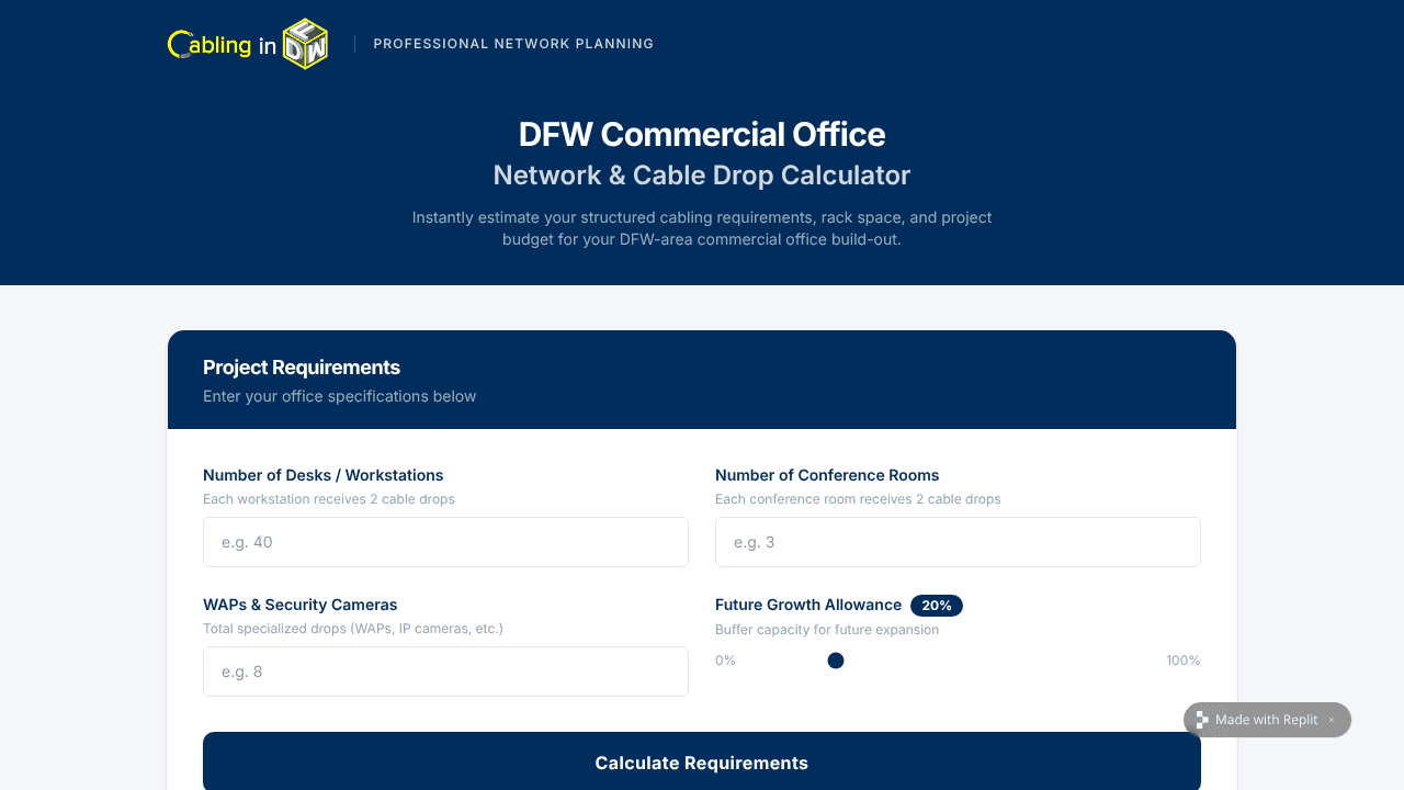 DFW Office Network & Cable Calculator website screenshot