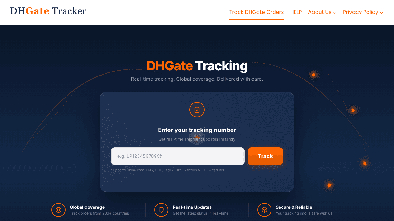 dh Gate Tracking website screenshot