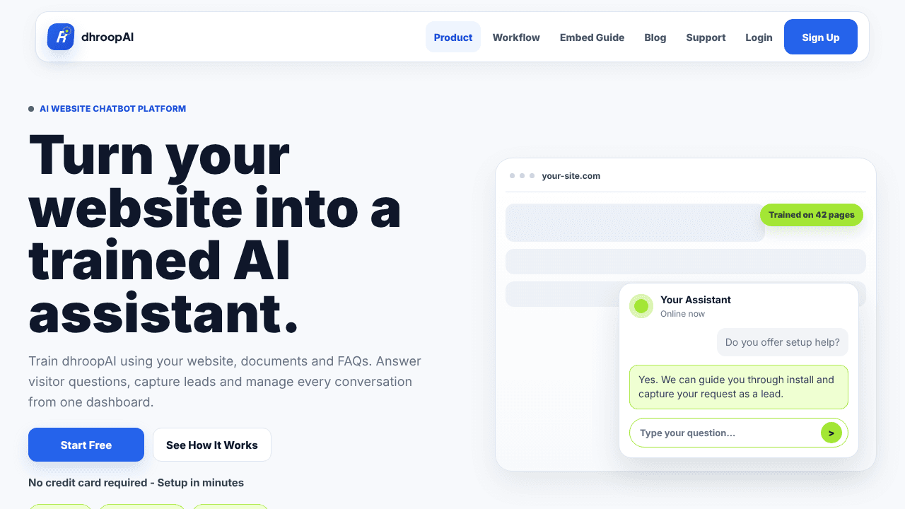 Dhroop AI website screenshot
