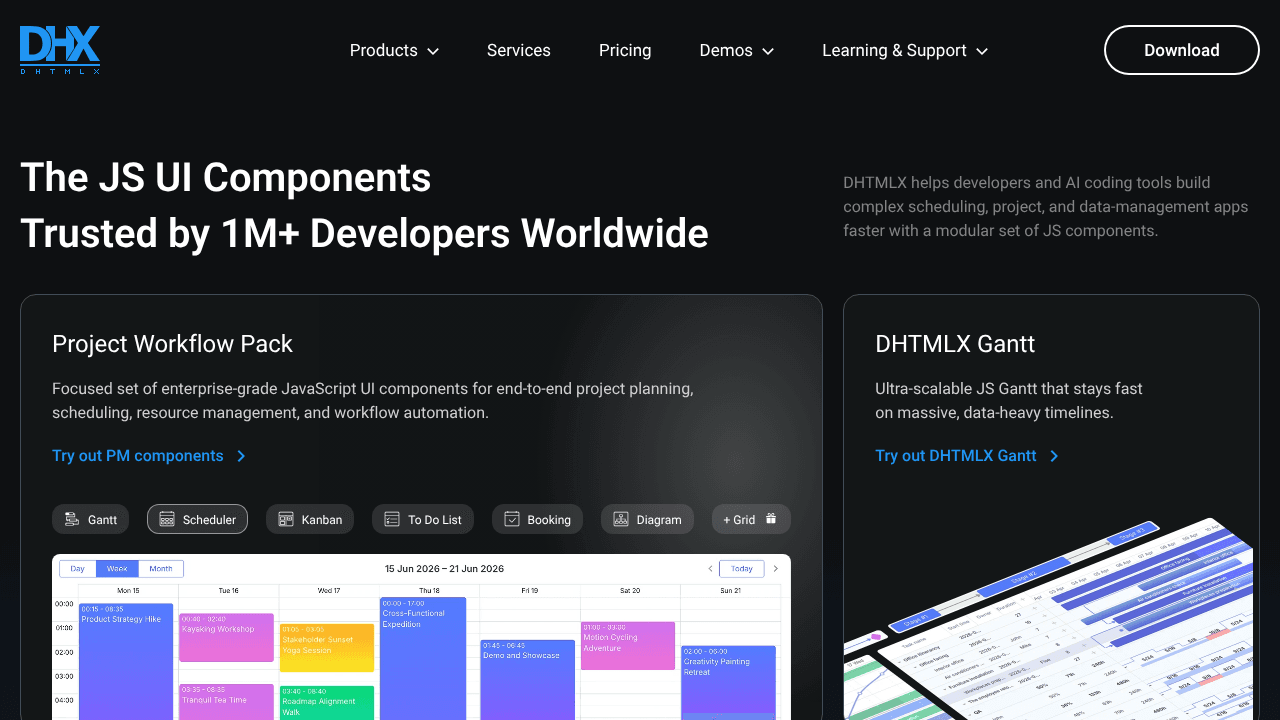 DHTMLX website screenshot