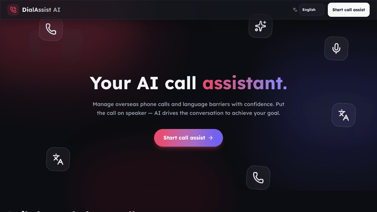 DialAssist AI website screenshot