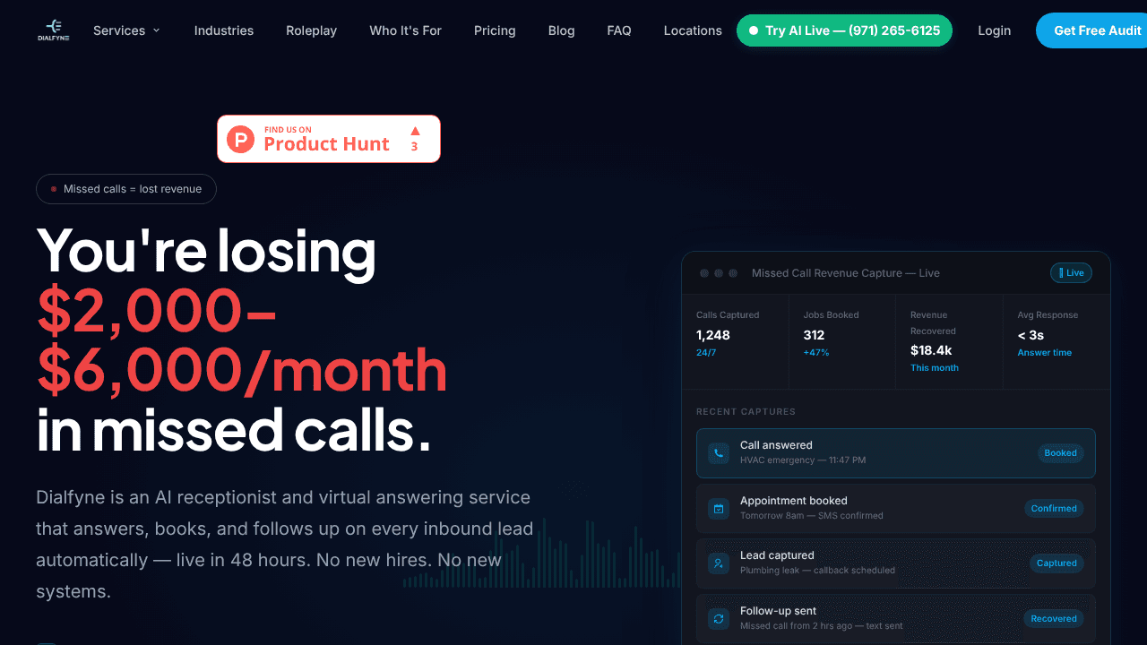 Dialfyne website screenshot