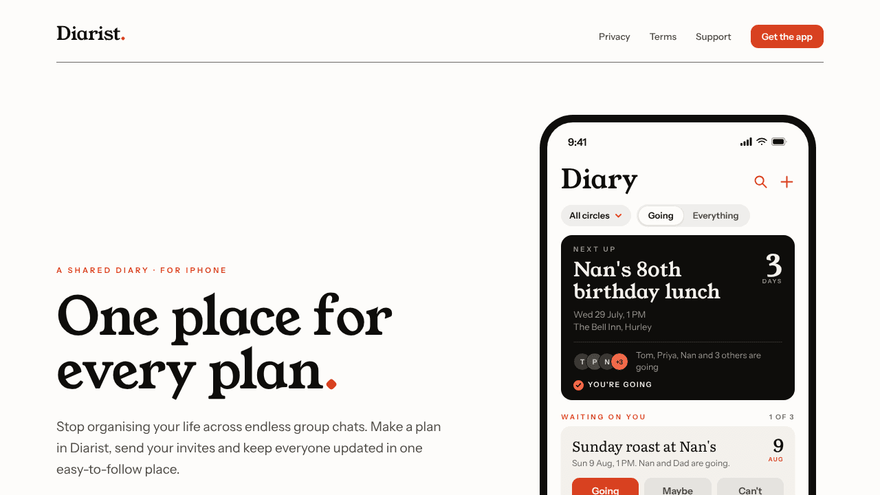 Diarist website screenshot