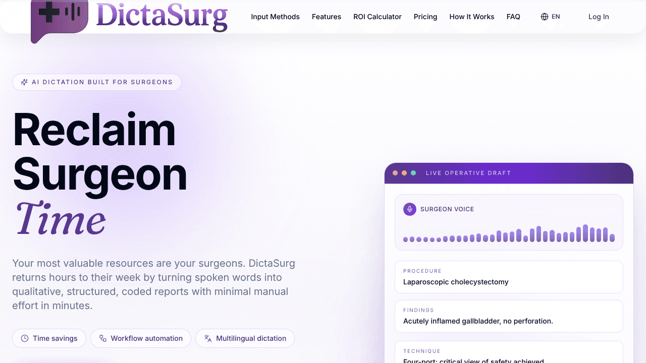 DictaSurg website screenshot