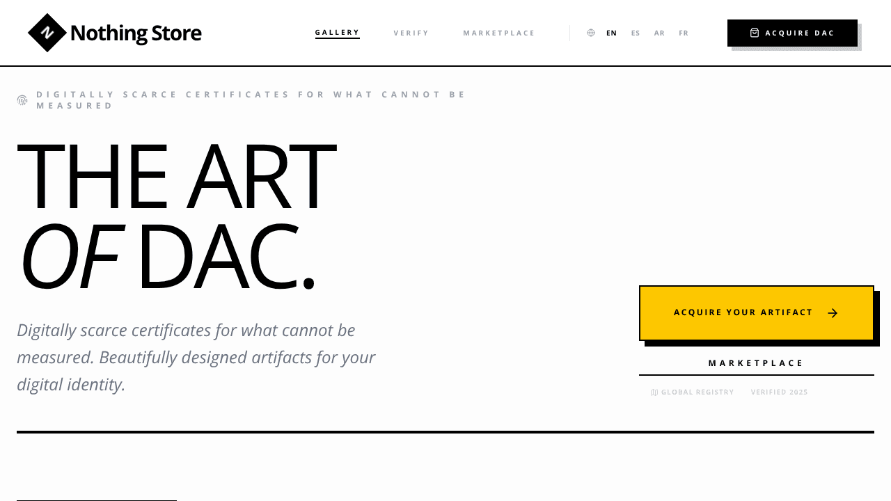 Digital Artifact Certificate website screenshot