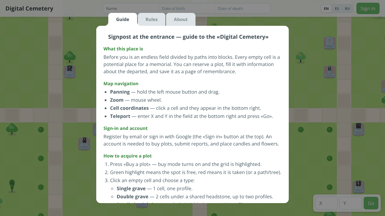 Digital Cemetery website screenshot