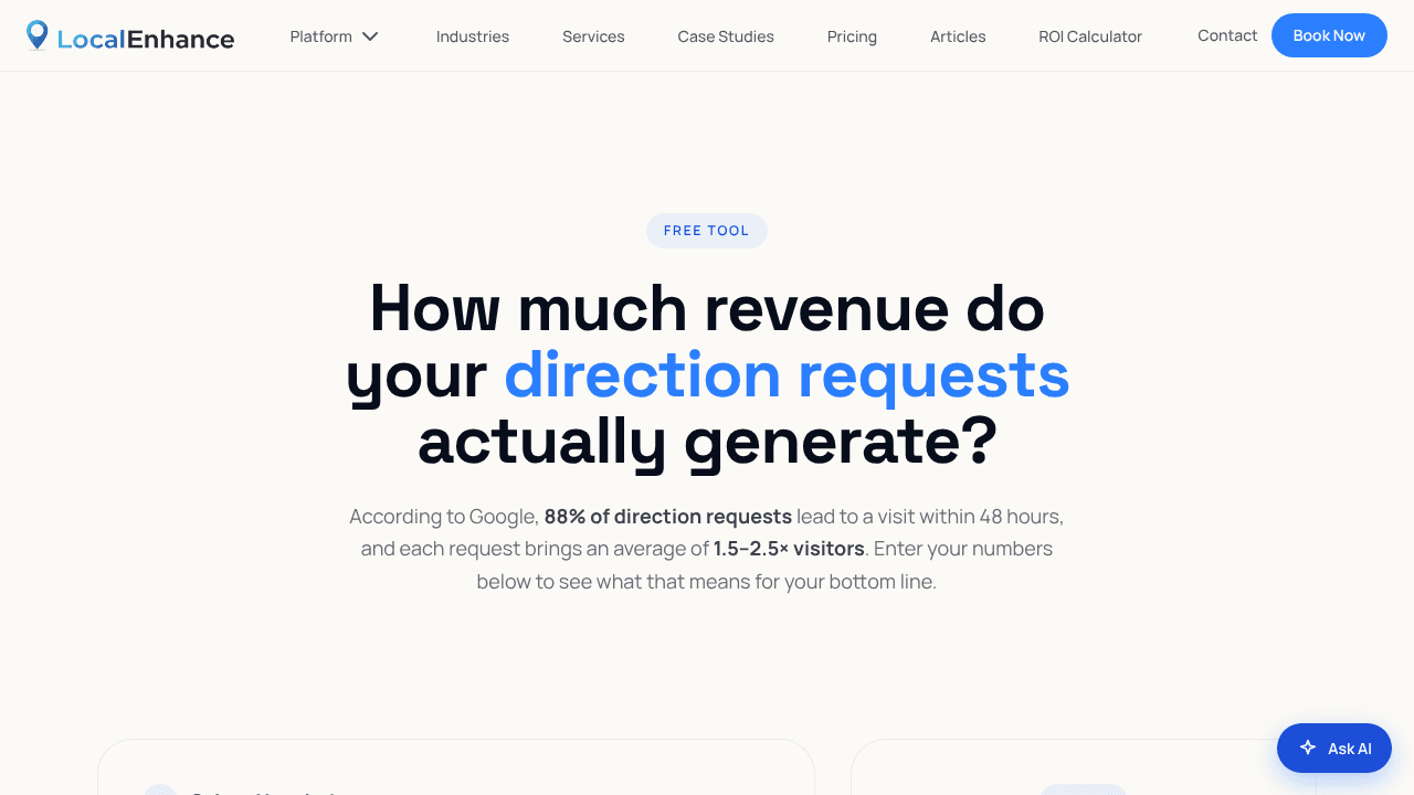 Direction Request ROI Calculator website screenshot