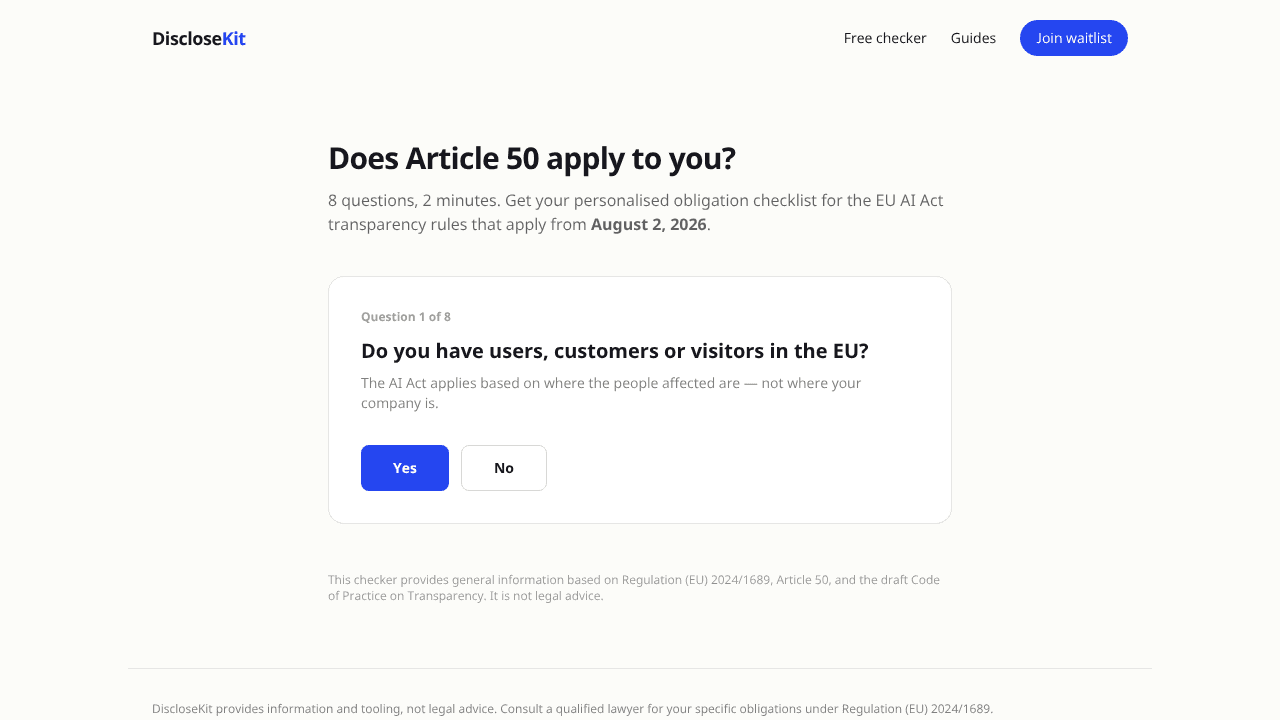 DiscloseKit Checker website screenshot