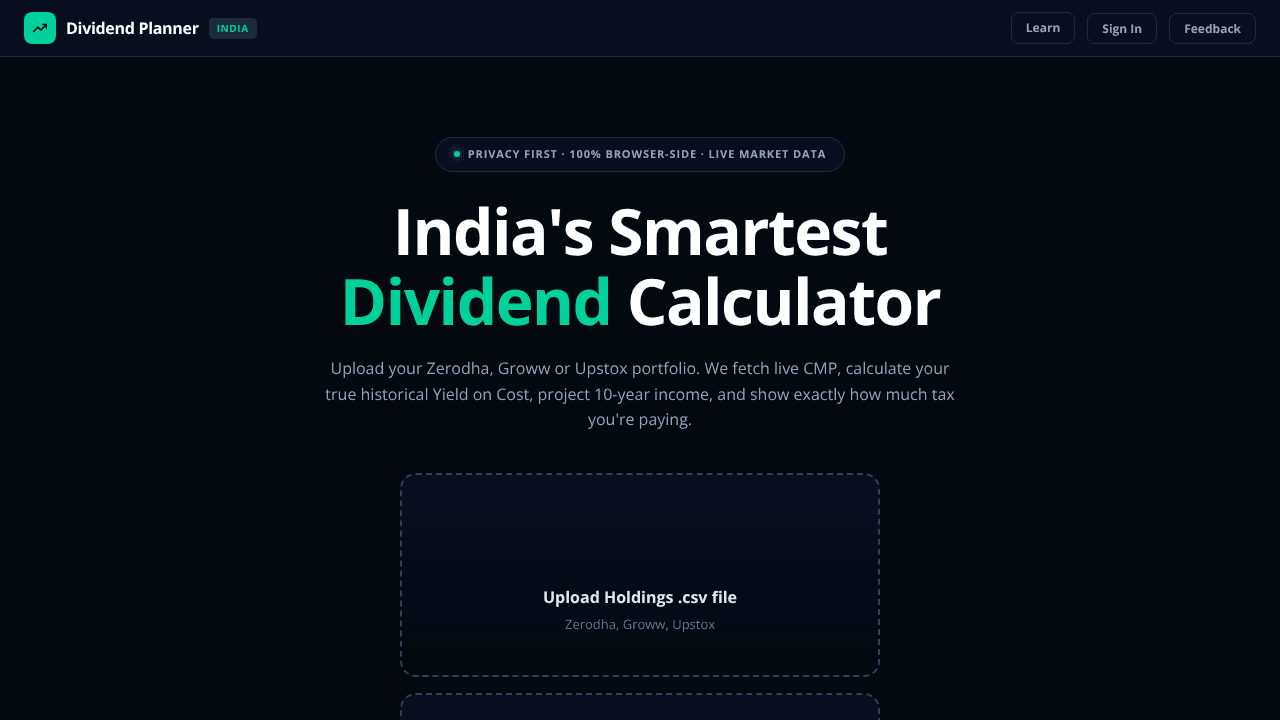 Dividend Calculator and Planner India website screenshot