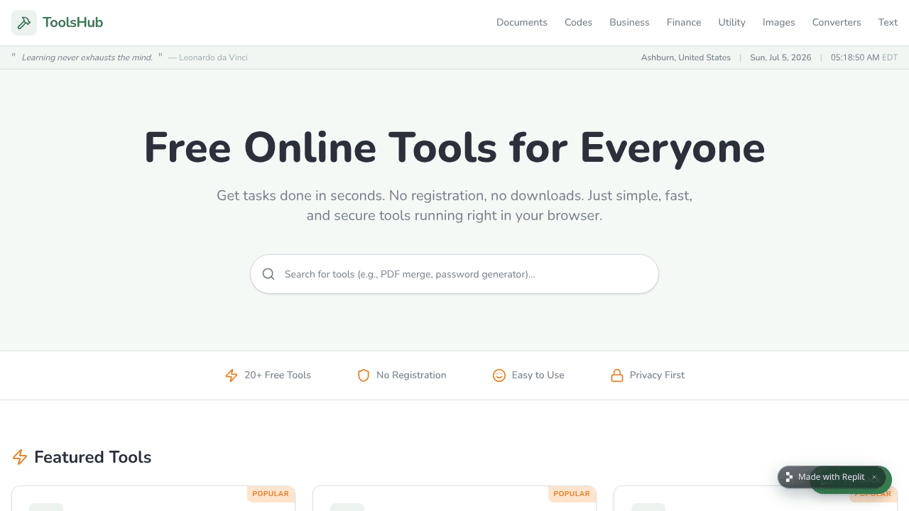 DIY ToolsHub — Free Online Tools website screenshot