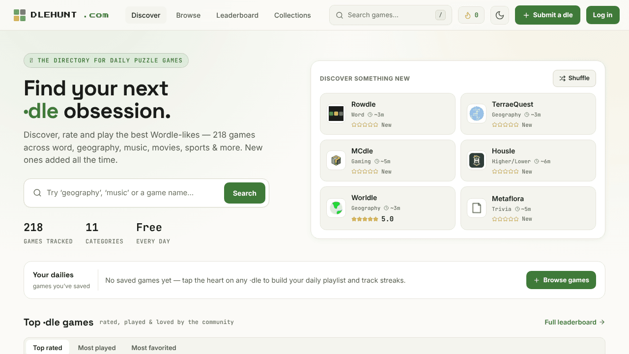 Dle Hunt website screenshot