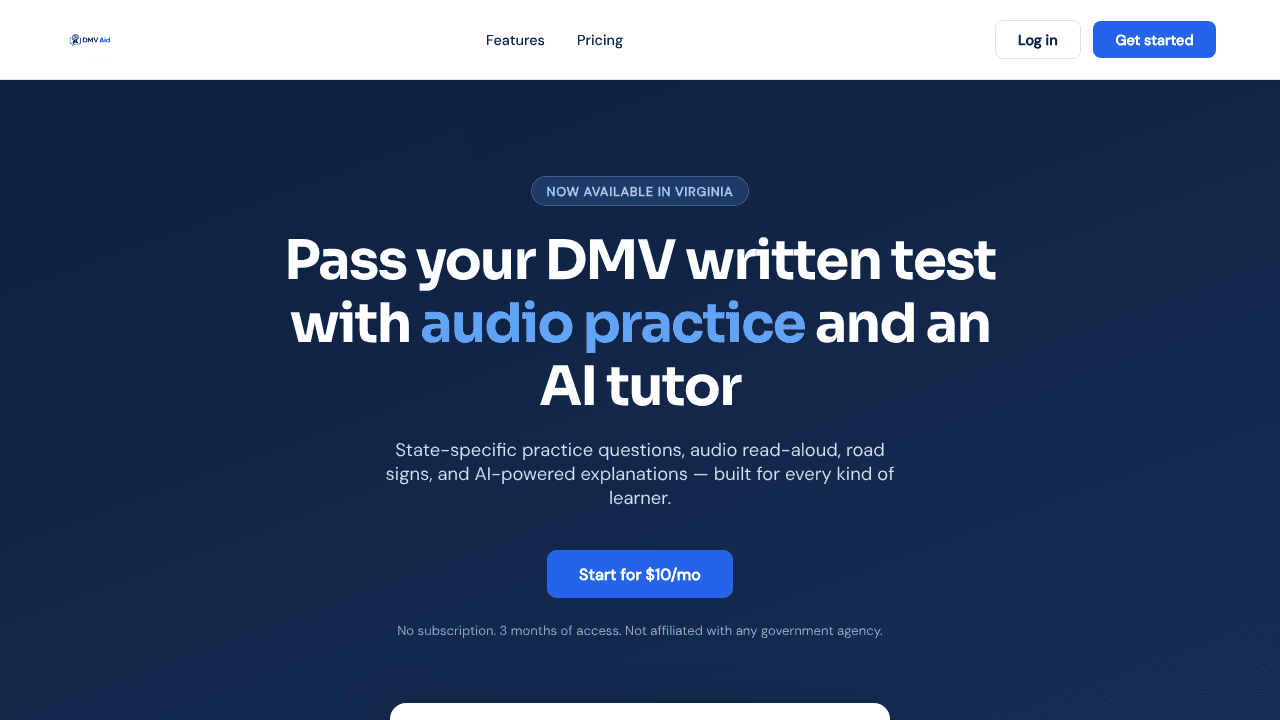 DMV Aid website screenshot