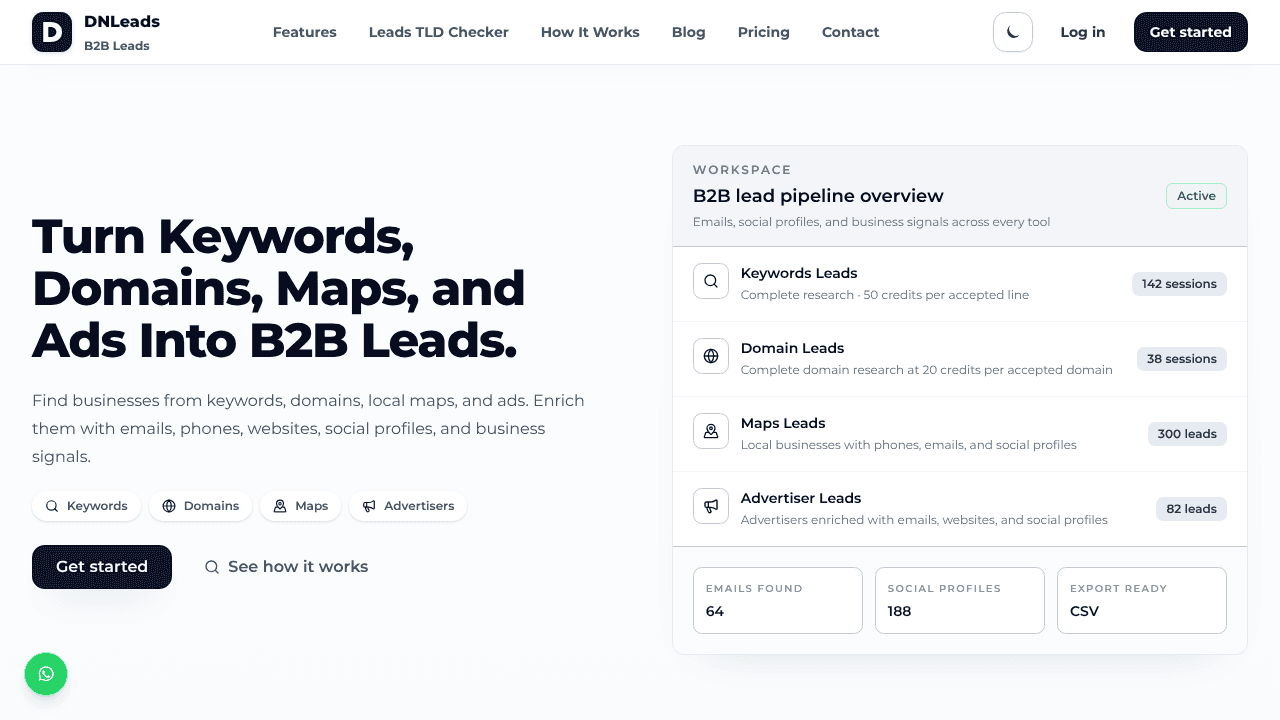 DNLeads B2B Leads website screenshot
