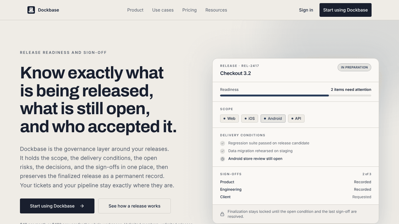 Dockbase website screenshot