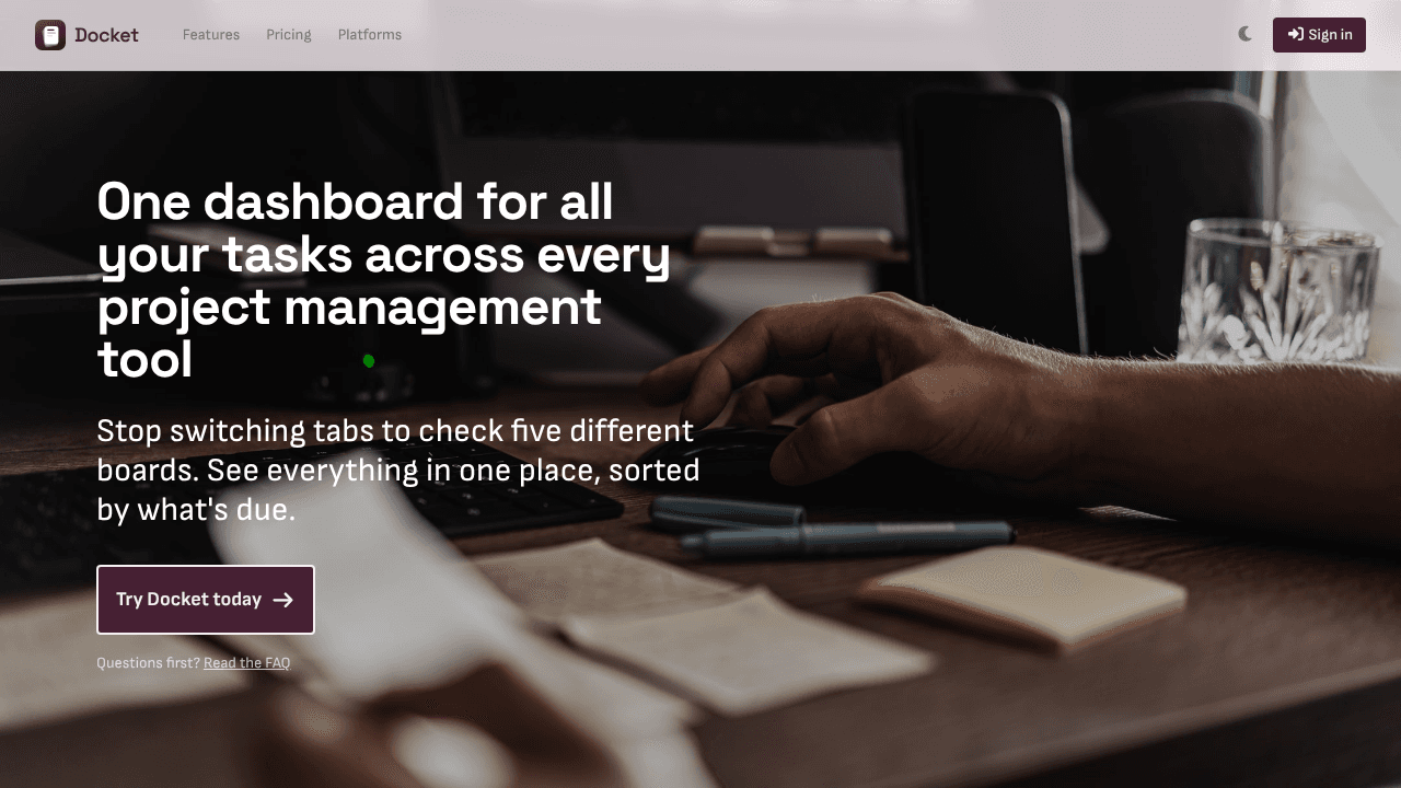 Docket website screenshot