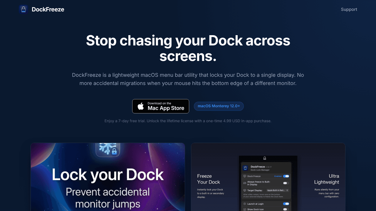 DockFreeze website screenshot