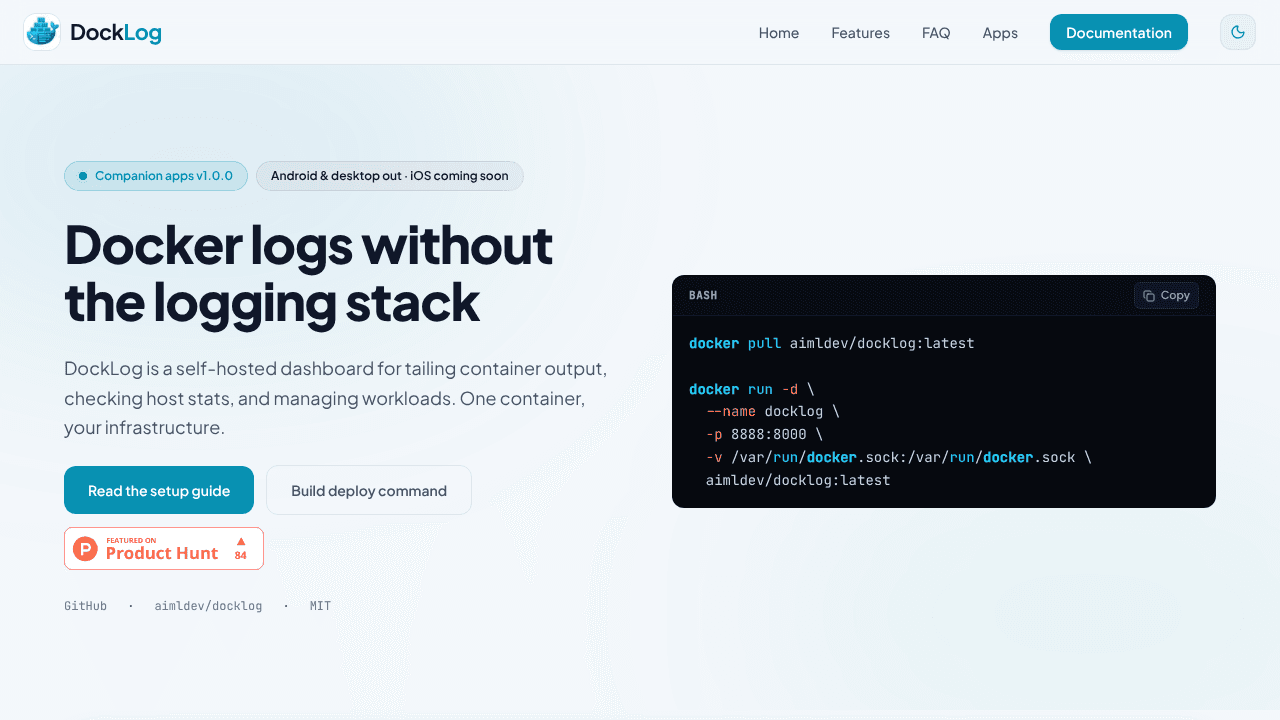 DockLog website screenshot