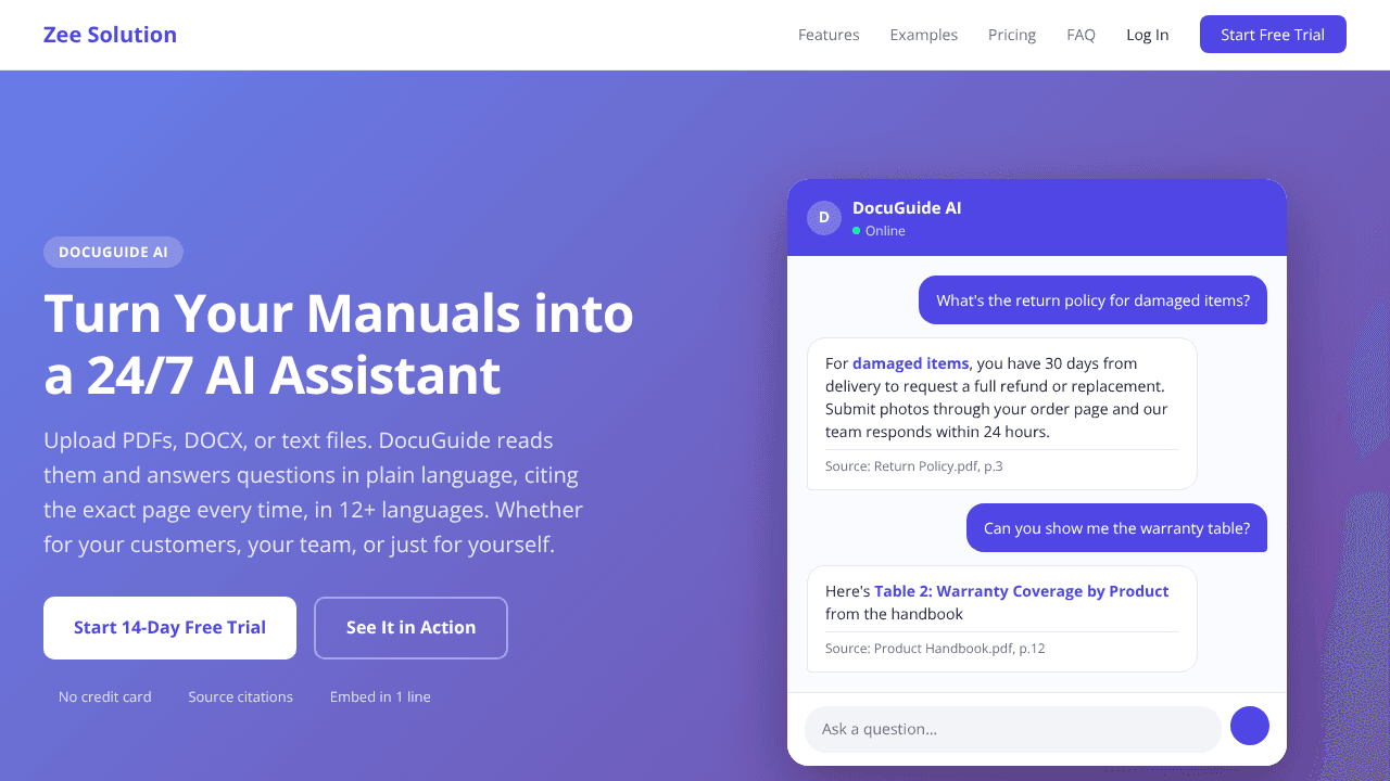 DocuGuide Ai website screenshot