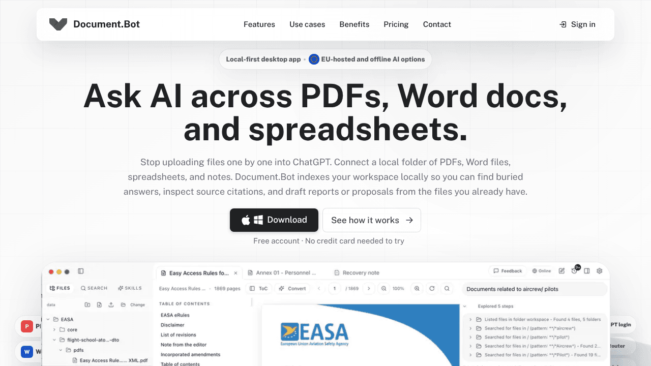Document.Bot - EU/ Offline AI workspace website screenshot