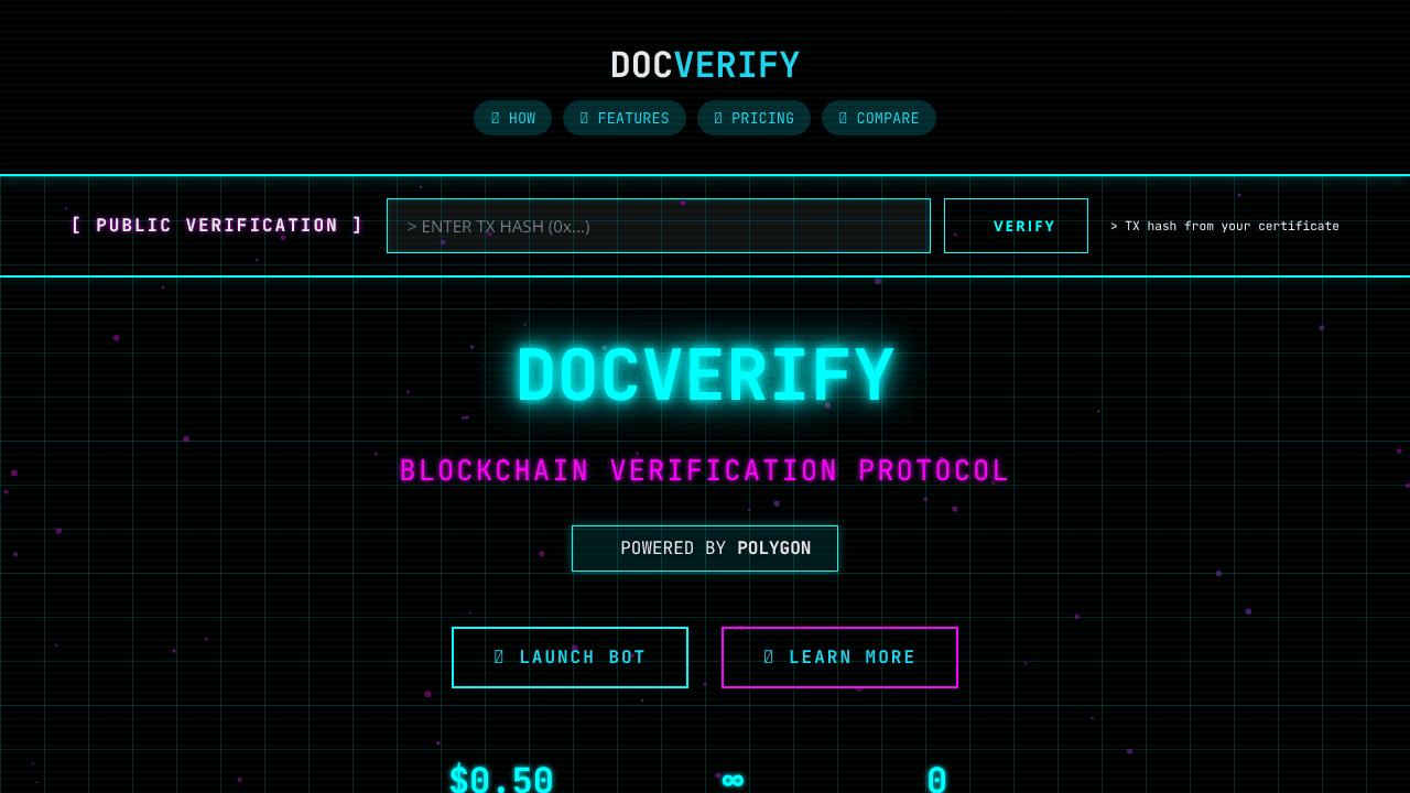 DocVerify — CYBERPUNK NOTARY website screenshot
