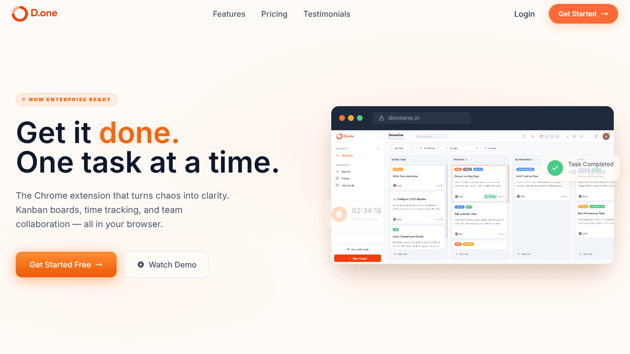 DoneOne website screenshot