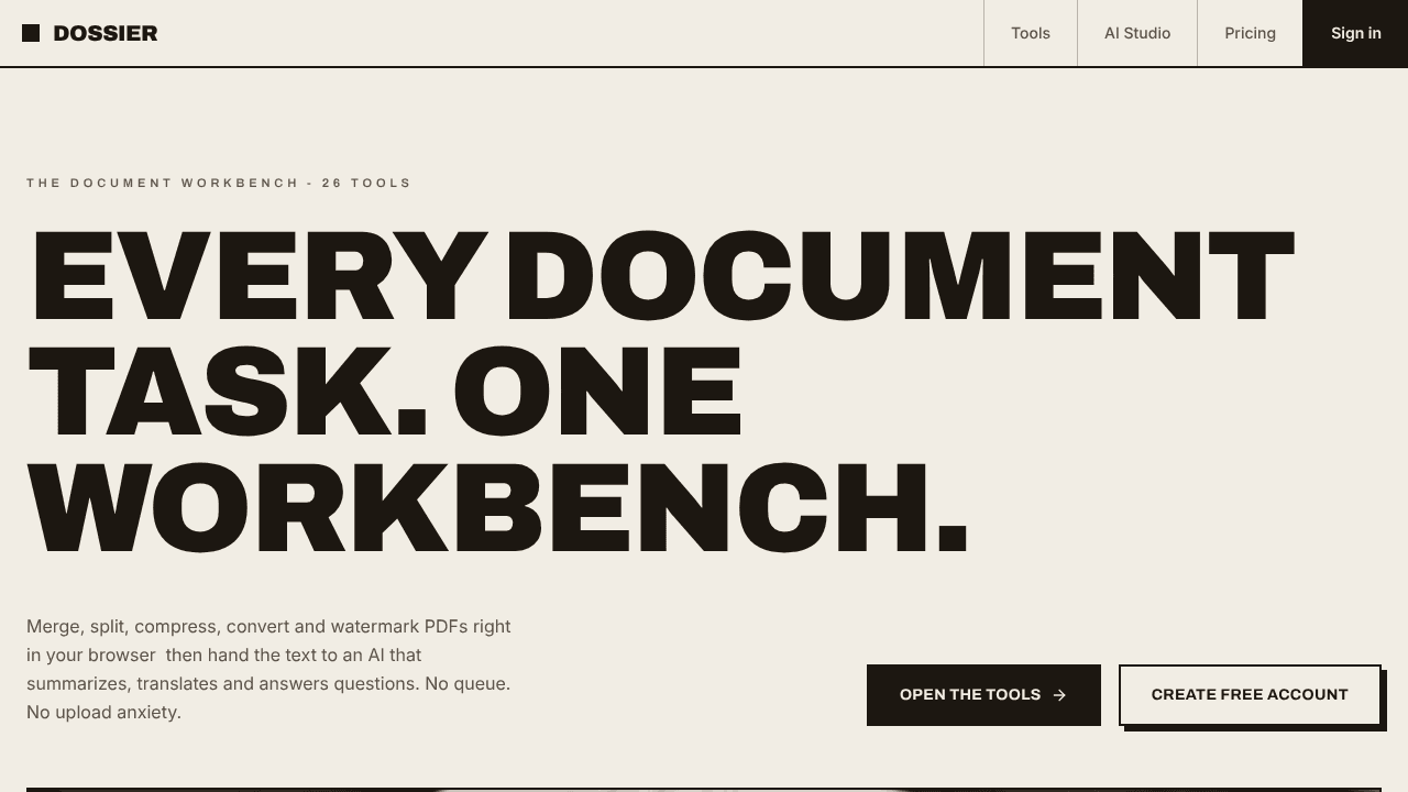 Dossier website screenshot