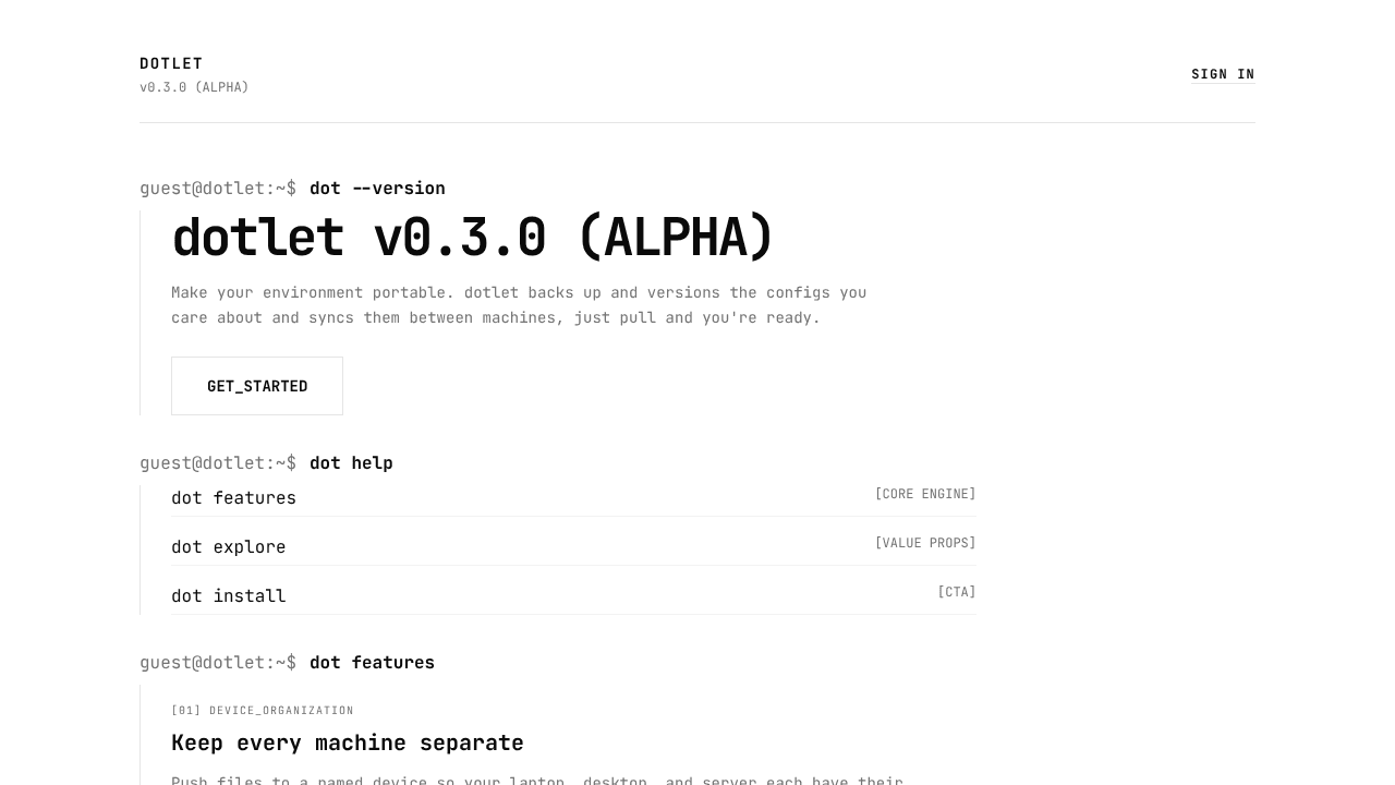 Dotlet website screenshot