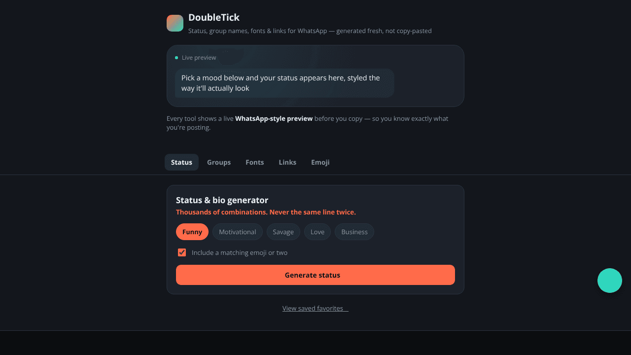 DoubleTick, Status,names,🖇️ forWhatsapp website screenshot