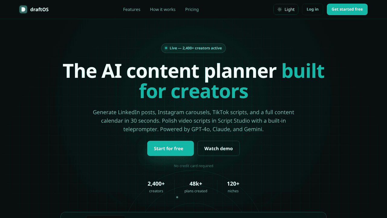 draftOS website screenshot