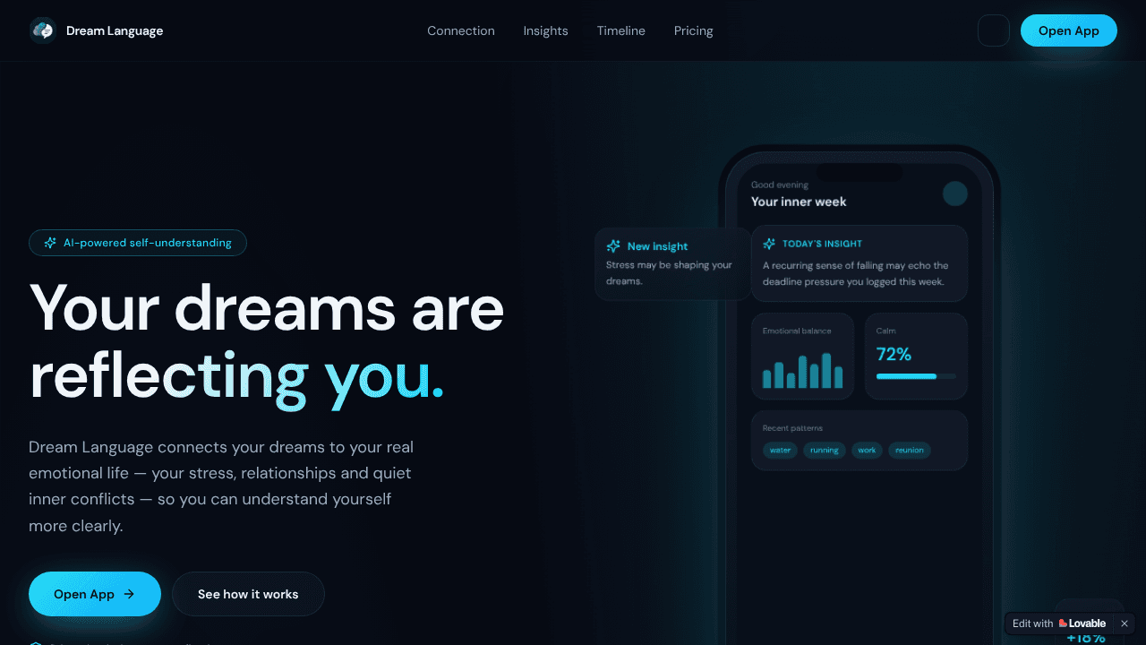 Dream language app website screenshot