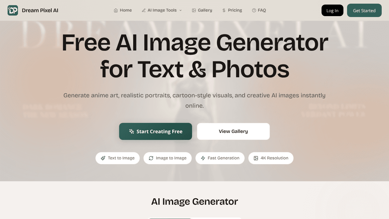 Dream Pixel AI website screenshot