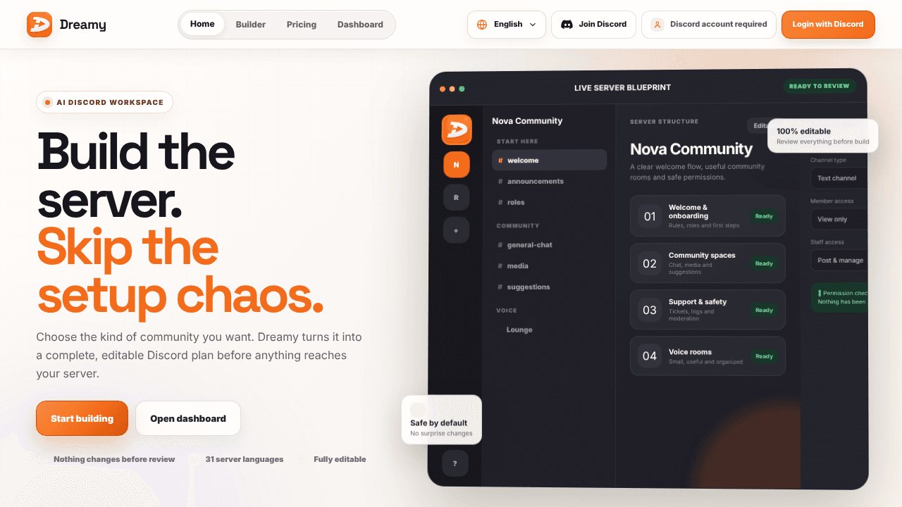 Dreamy website screenshot