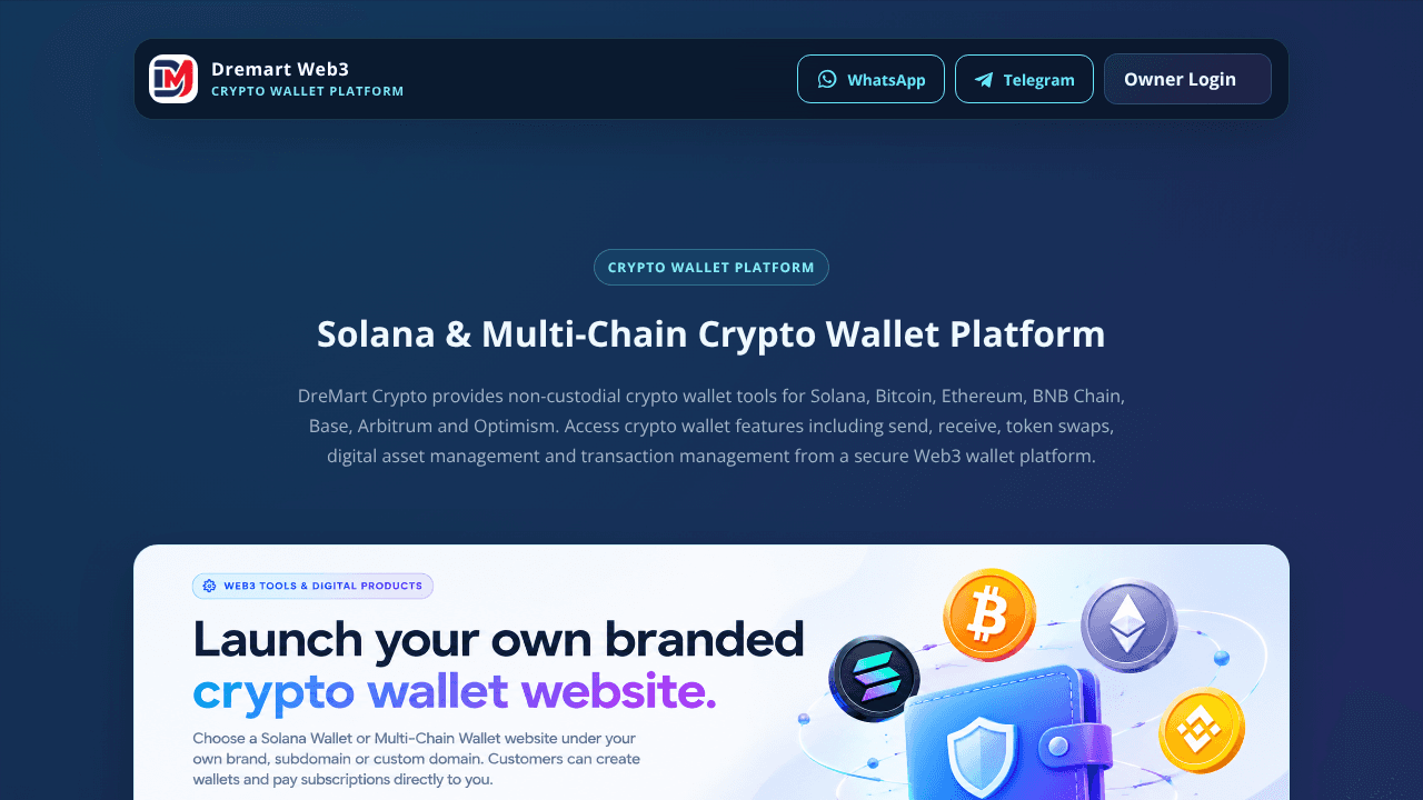 Dremart Crypto Wallets website screenshot