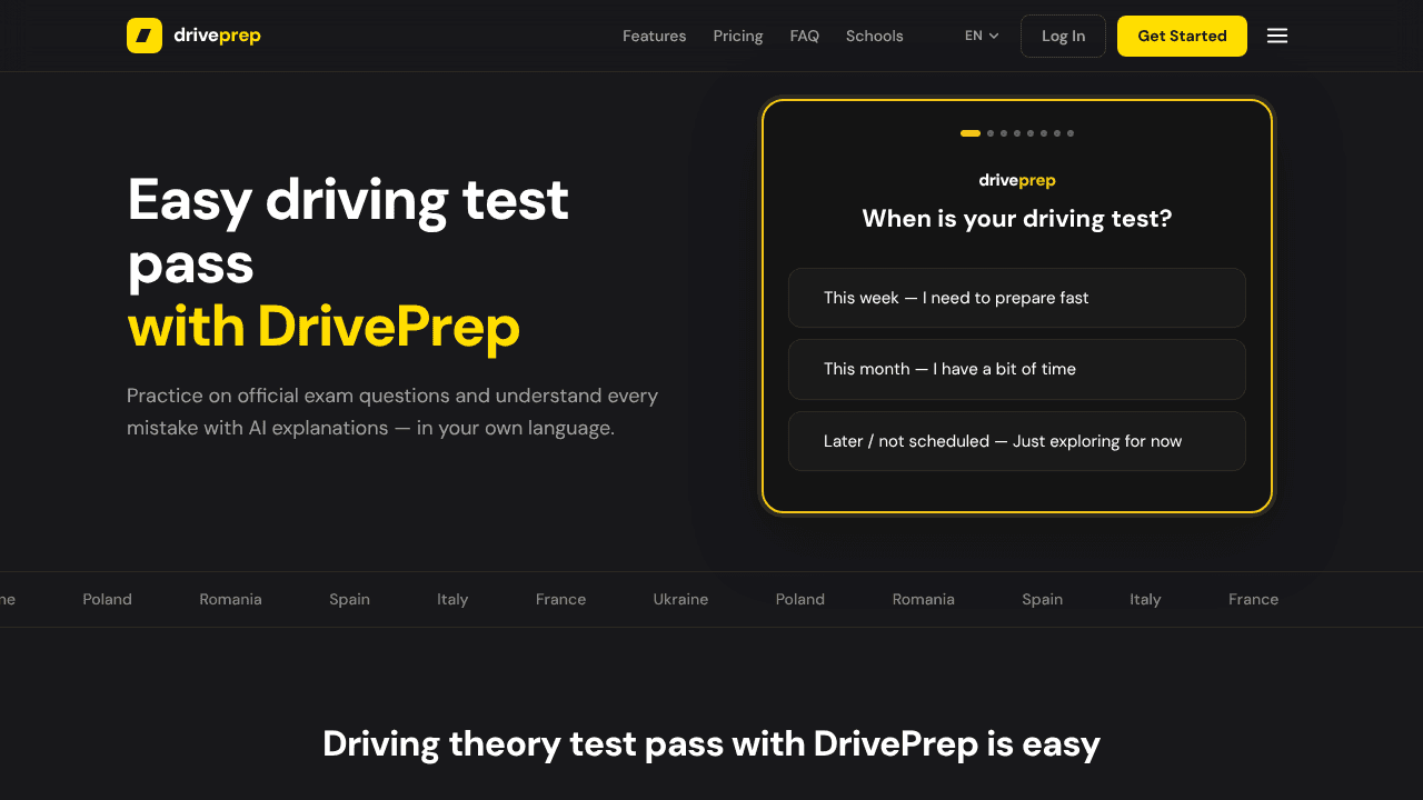 DrivePrep website screenshot