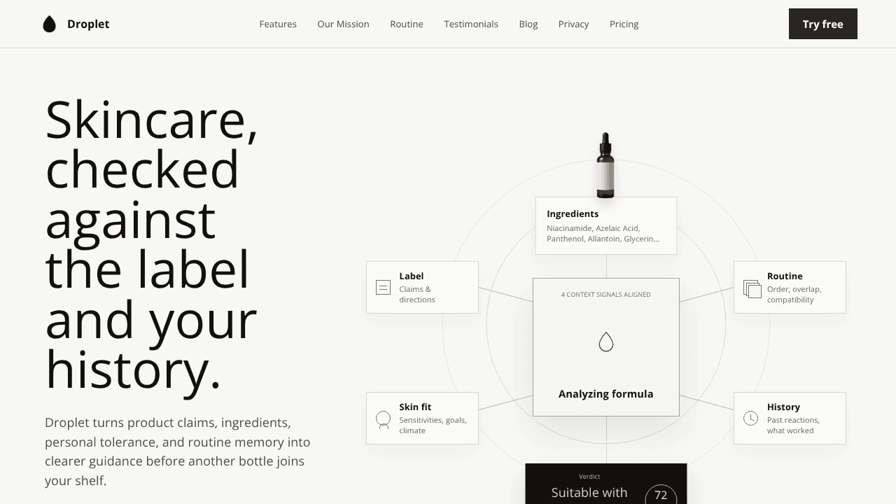 Droplet website screenshot