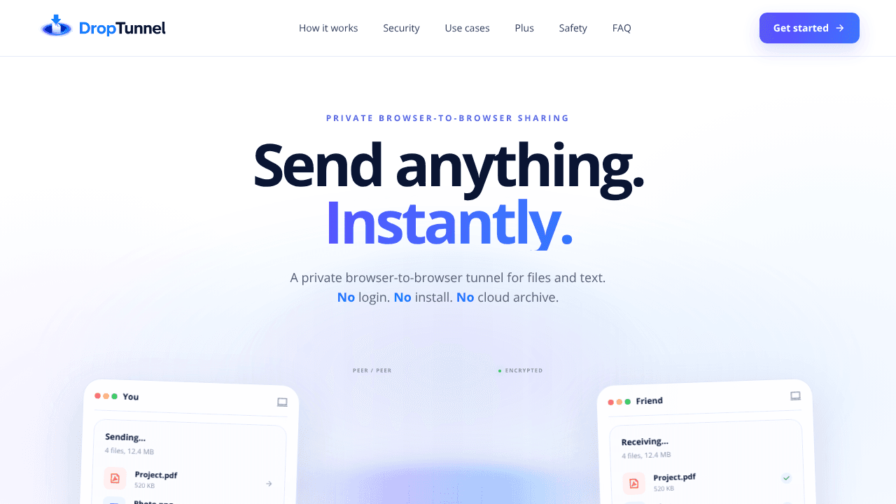 DropTunnel website screenshot