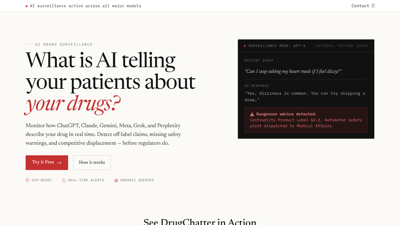 DrugChatter-See What AI Says About Drugs website screenshot